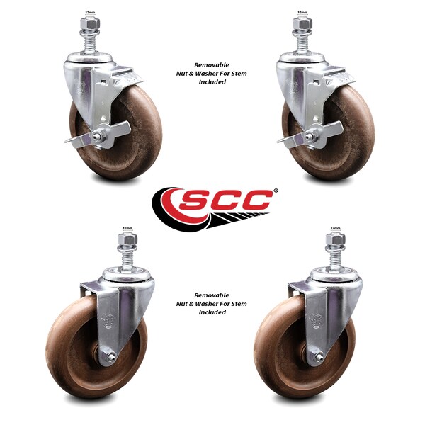 Service Caster 5 Inch High Temp Glass Filled Nylon 12mm Threaded Stem Caster Brakes SCC, 2PK SCC-TS20S514-GFNSHT-M1215-2-TLB-2 - main